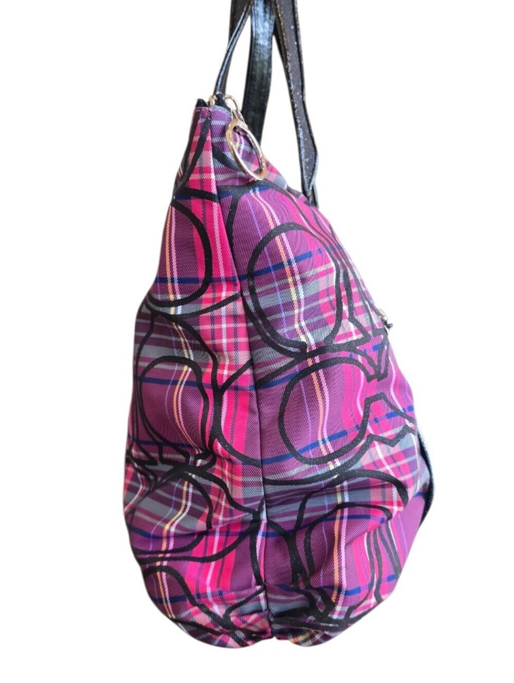 Coach Poppy Tartan Plaid Glam Purple Magenta Black Tote Bag - Picture 10 of 16